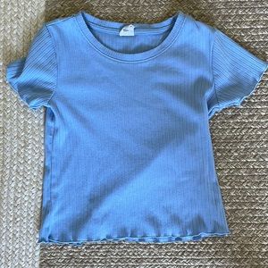 Tilly’s blue lettuce trim ribbed short sleeve top